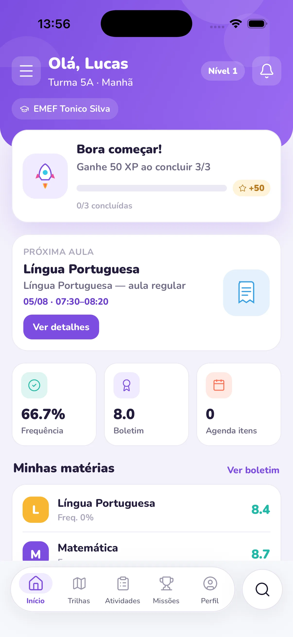 Tela real do portal Colabore para Aluno